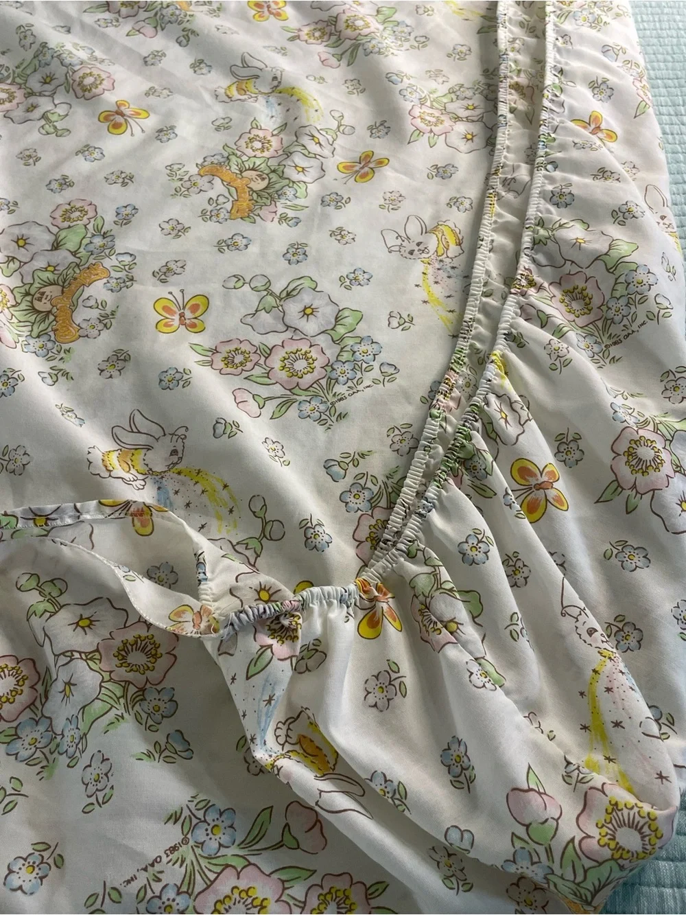 Vintage 1983 Cabbage Patch Kids Double Full Fitted Sheet Craft Fabric Flaw 54X76